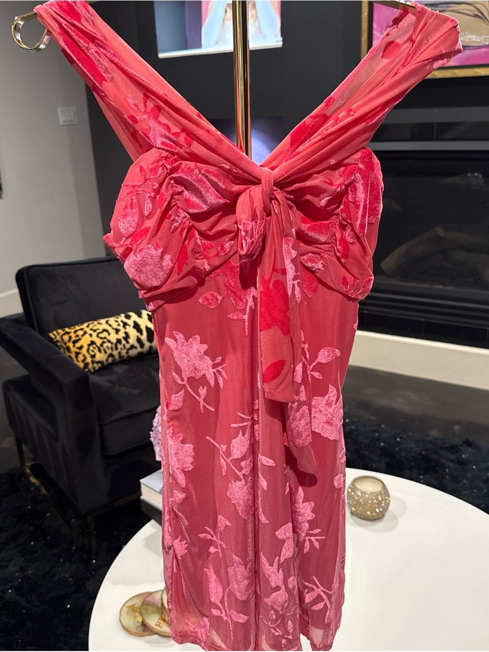 Hello Molly Hot Pink Off-Shoulder Floral Tie-Front Mini Dress - Picture 2 of 3